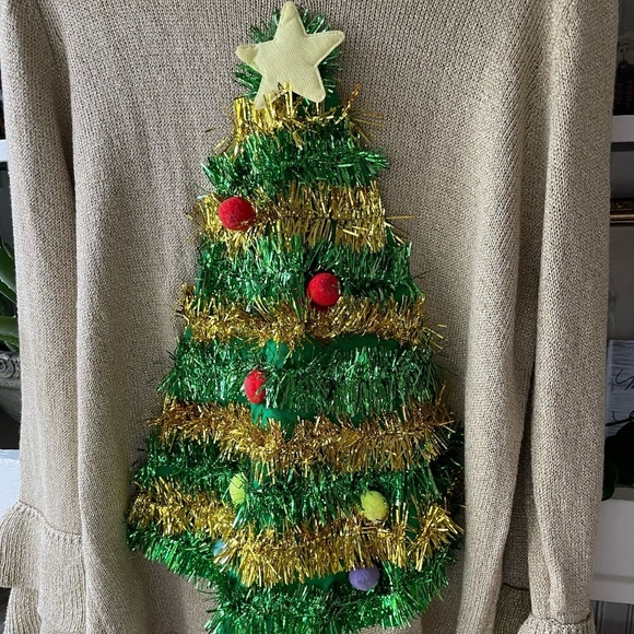 HOLIDAY TIME GOLD SHIMMER XMAS TREE UGLY XMAS SWEATER XXL - Picture 3 of 11